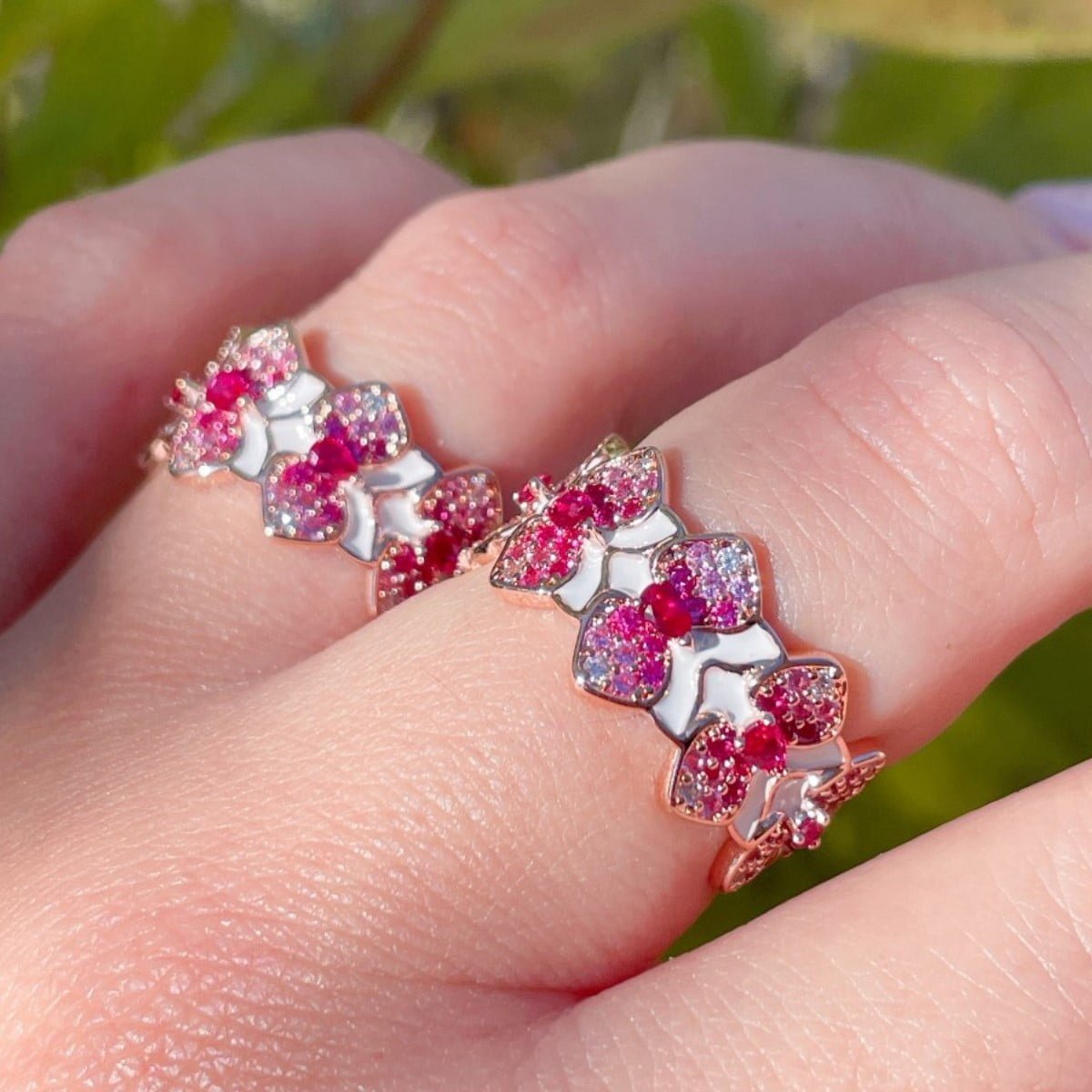 Eternity ring with small orchids