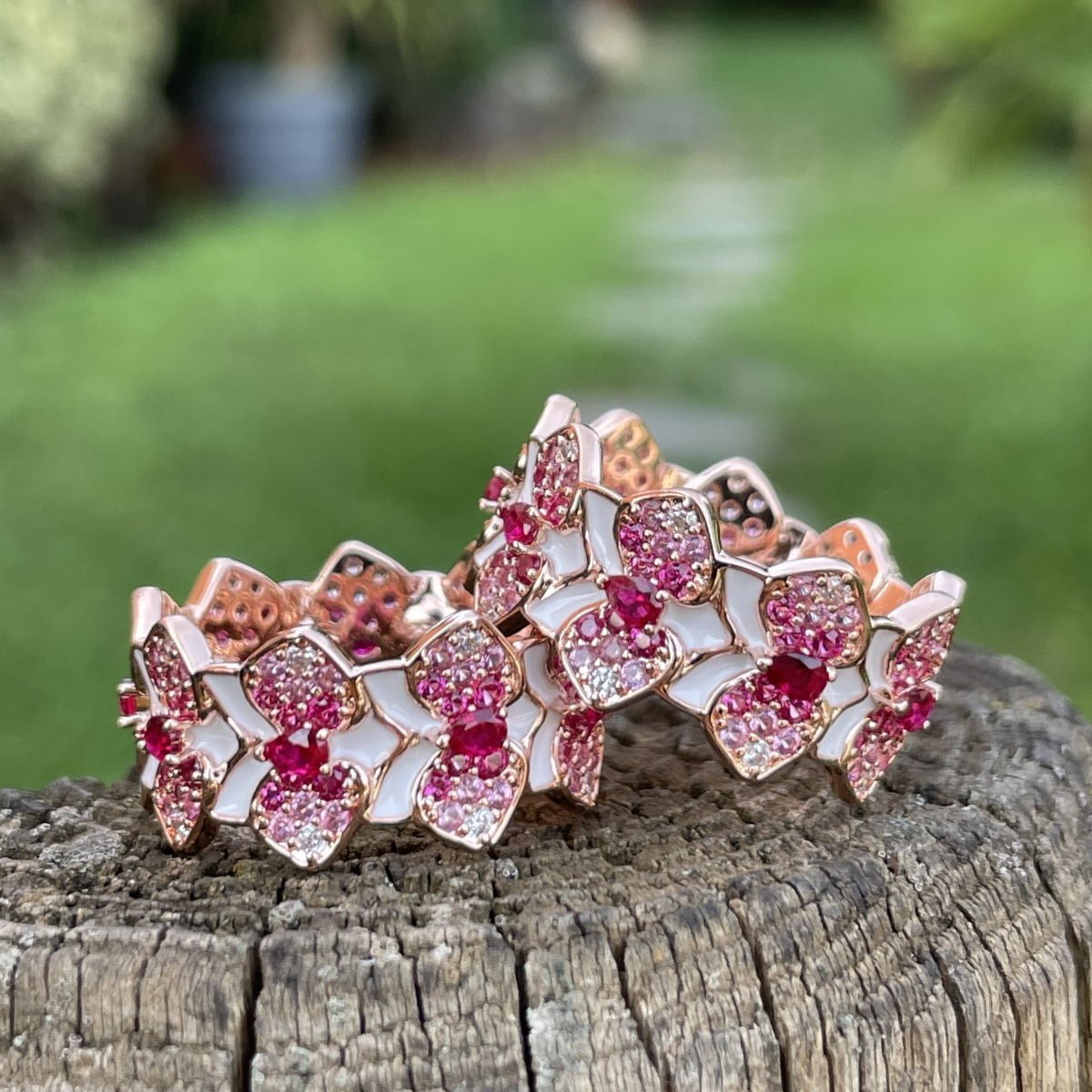 Eternity ring with small orchids