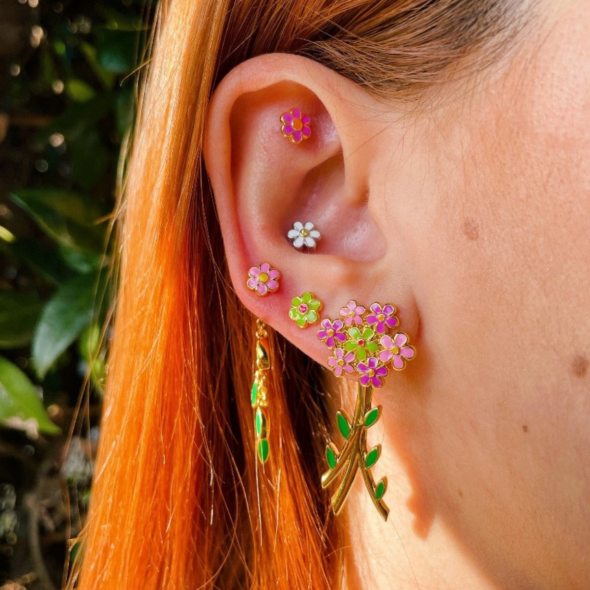 TRIPLE STEM accessory for EARRINGS with DOUBLESIDED LEAVES