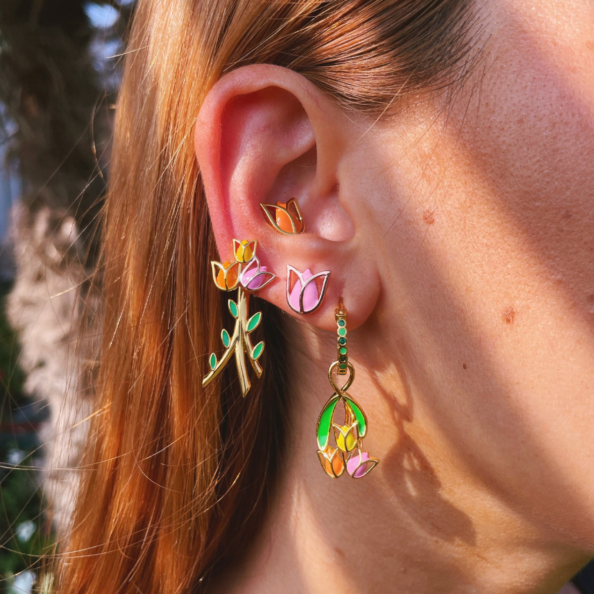 TRIPLE STEM accessory for EARRINGS with DOUBLESIDED LEAVES