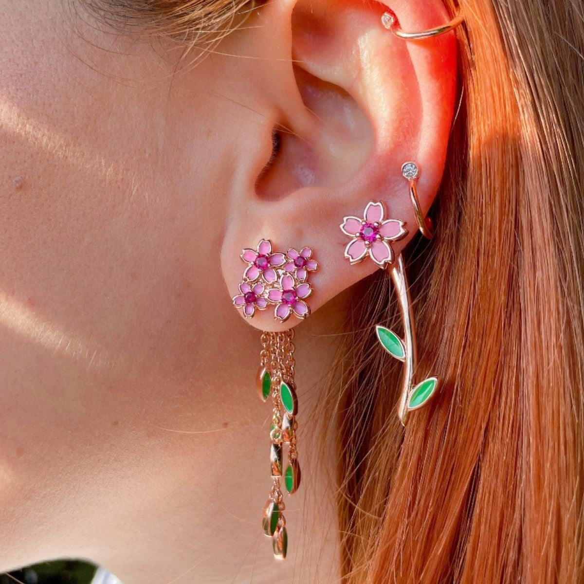 LARGE STEM accessory for EARRINGS with DOUBLESIDED LEAVES